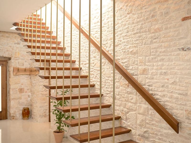 Modern floating wooden stairs leading to the panoramic terrace-Dalmakeys