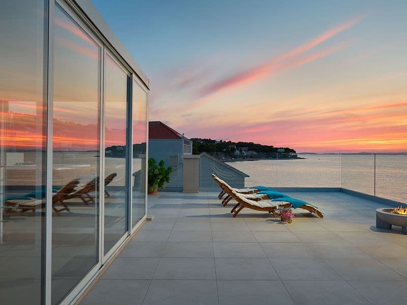Rooftop terrace with stunning sunset view over the sea, Croatia holiday rentals
